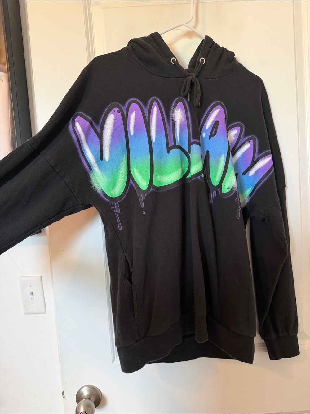 Disney Black Hoodie with Purple, Blue & Green Graffiti Print